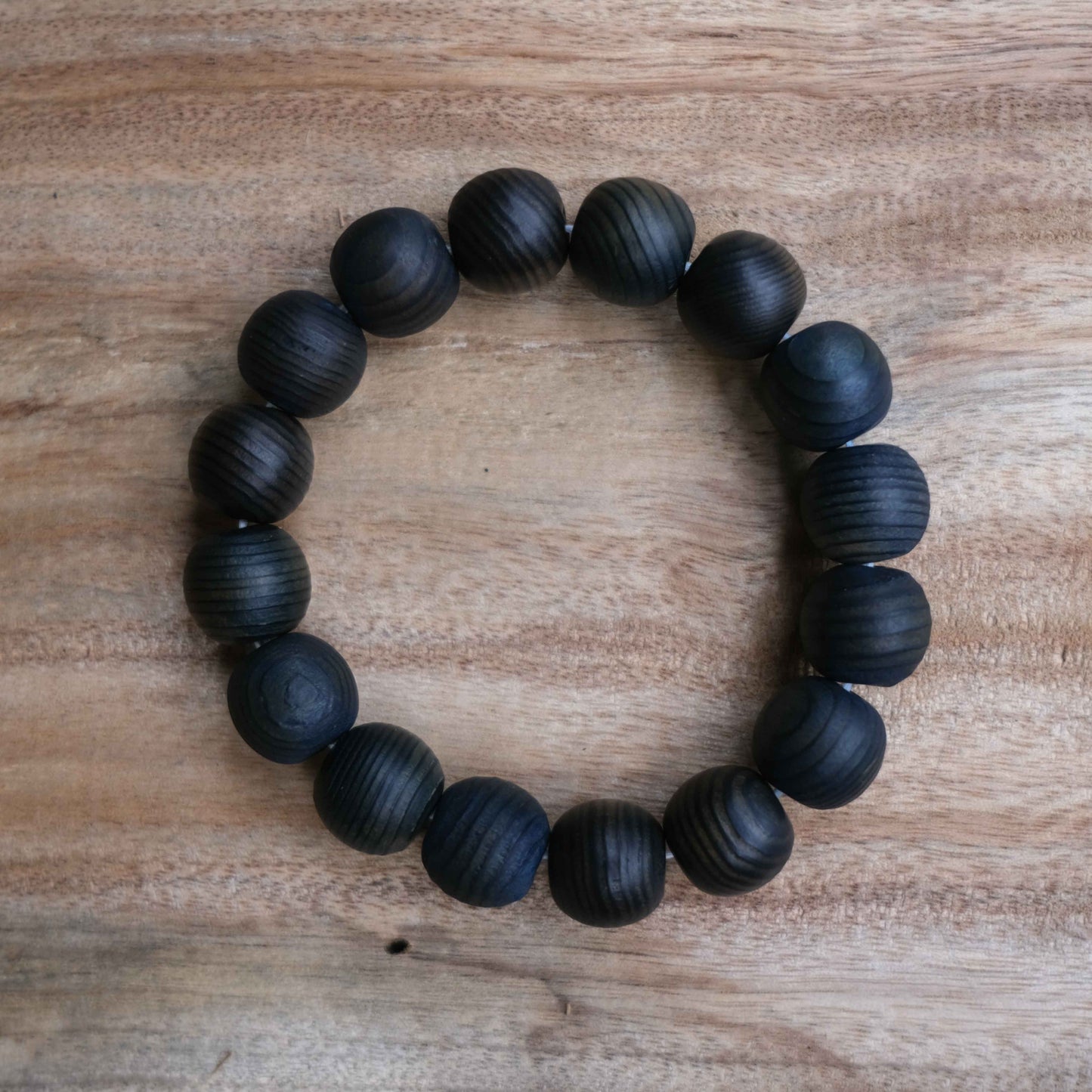 Indigo Dye Japanese Wooden Beads Bracelet 12mm