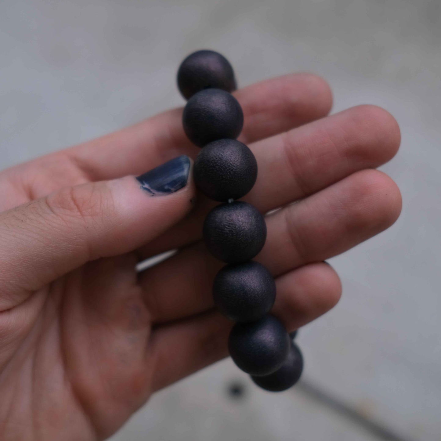 Indigo Dye Japanese Wooden Beads Bracelet 15mm