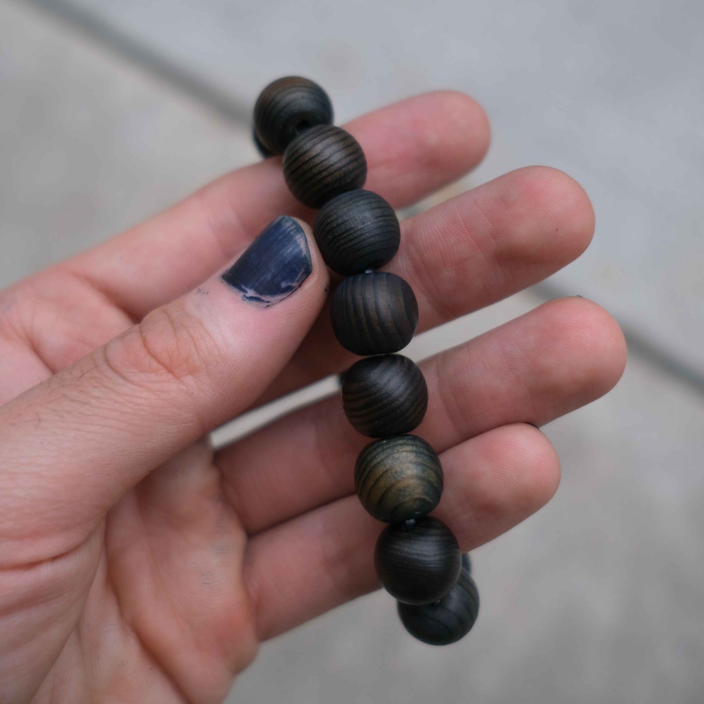 Indigo Dye Japanese Wooden Beads Bracelet 12mm