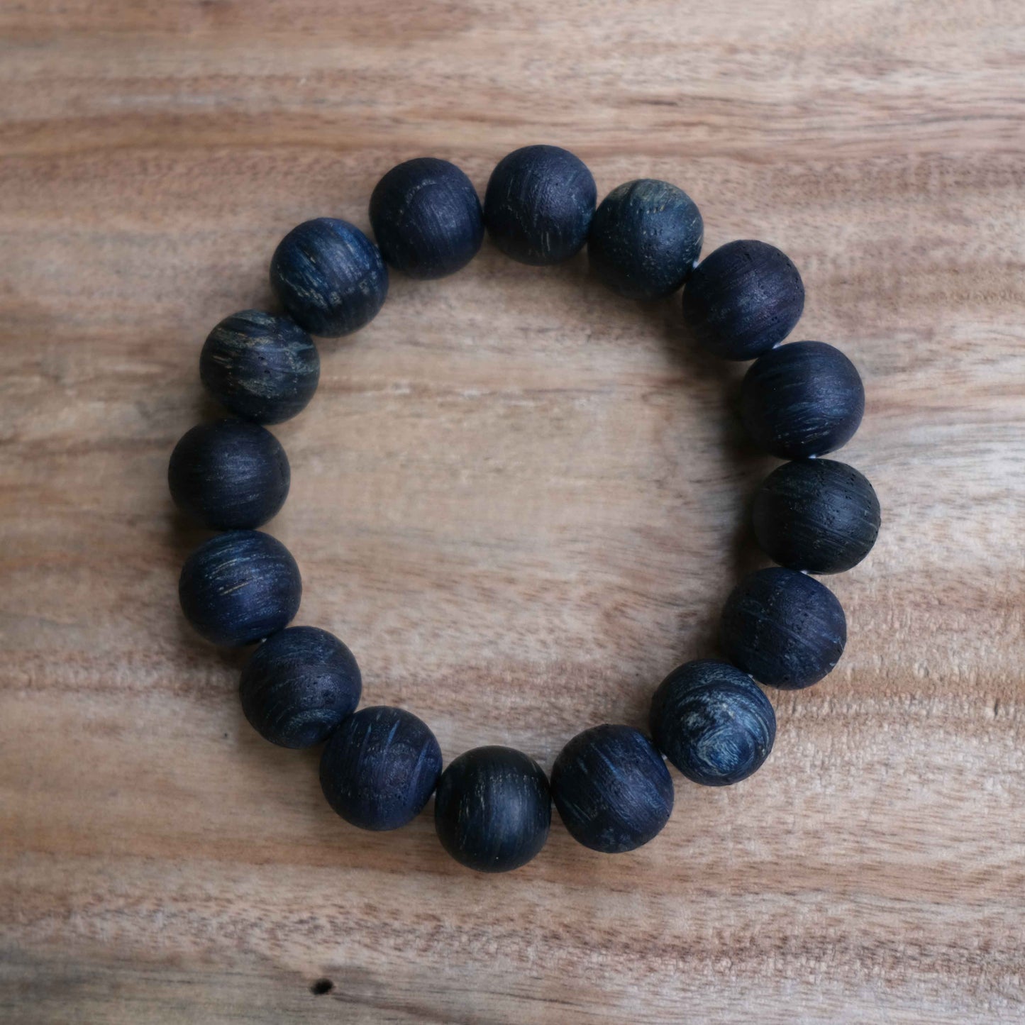 Indigo Dye Japanese Wooden Beads Bracelet 12mm