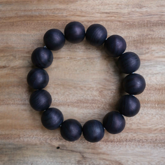 Indigo Dye Japanese Wooden Beads Bracelet 15mm