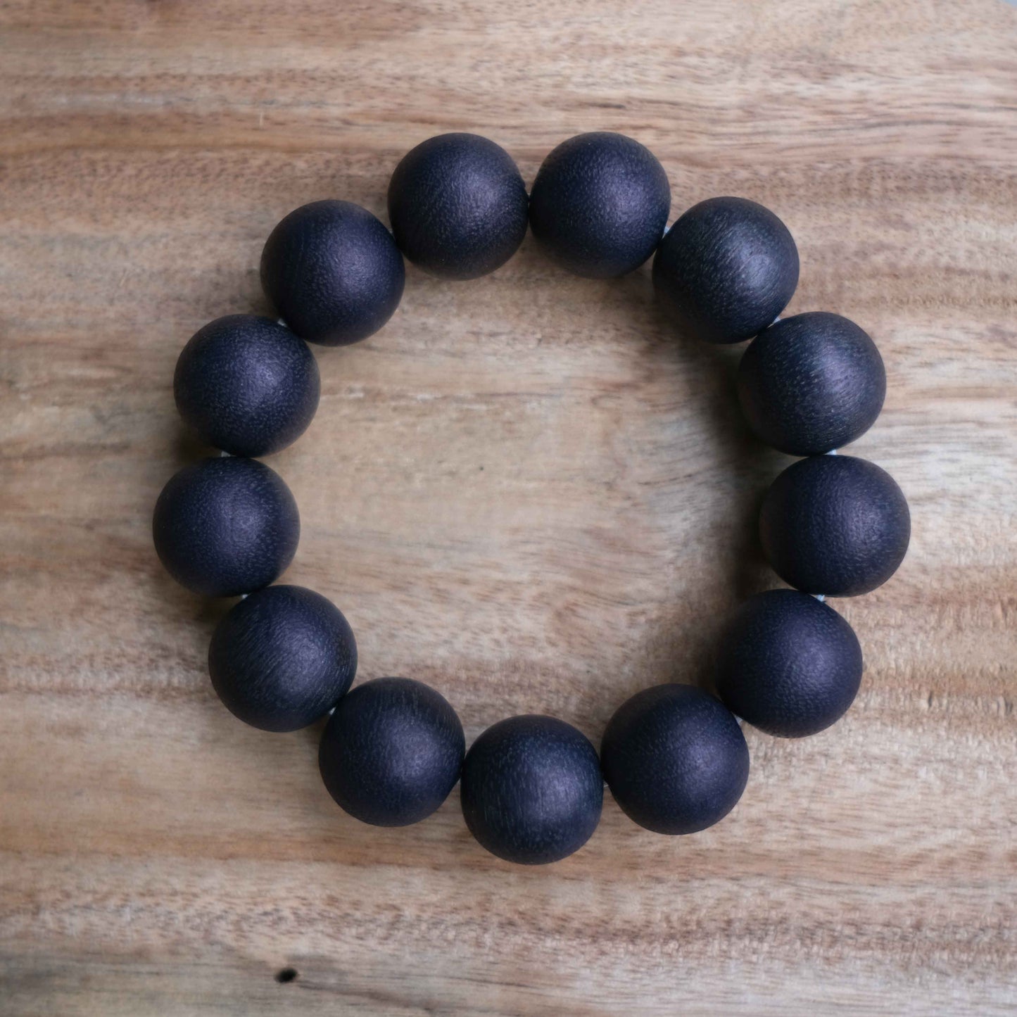 Indigo Dye Japanese Wooden Beads Bracelet 15mm