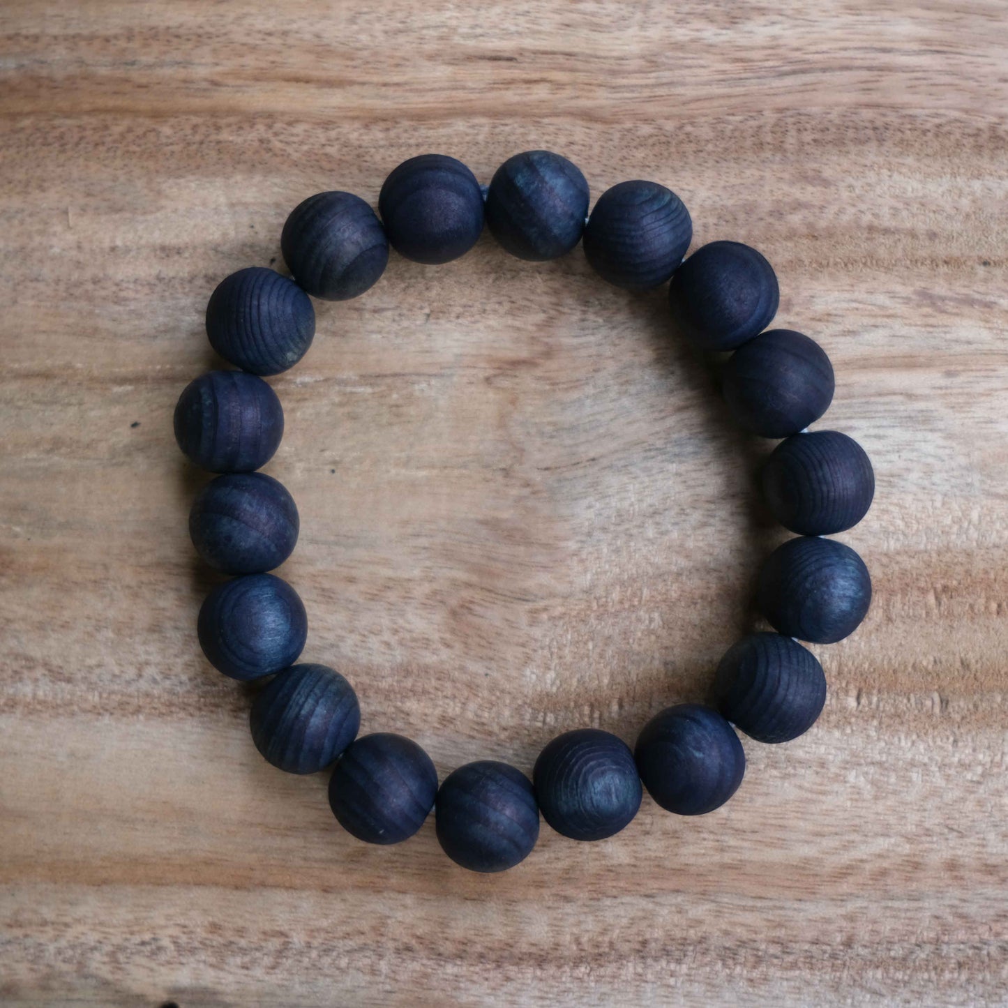 Indigo Dye Japanese Wooden Beads Bracelet 10mm