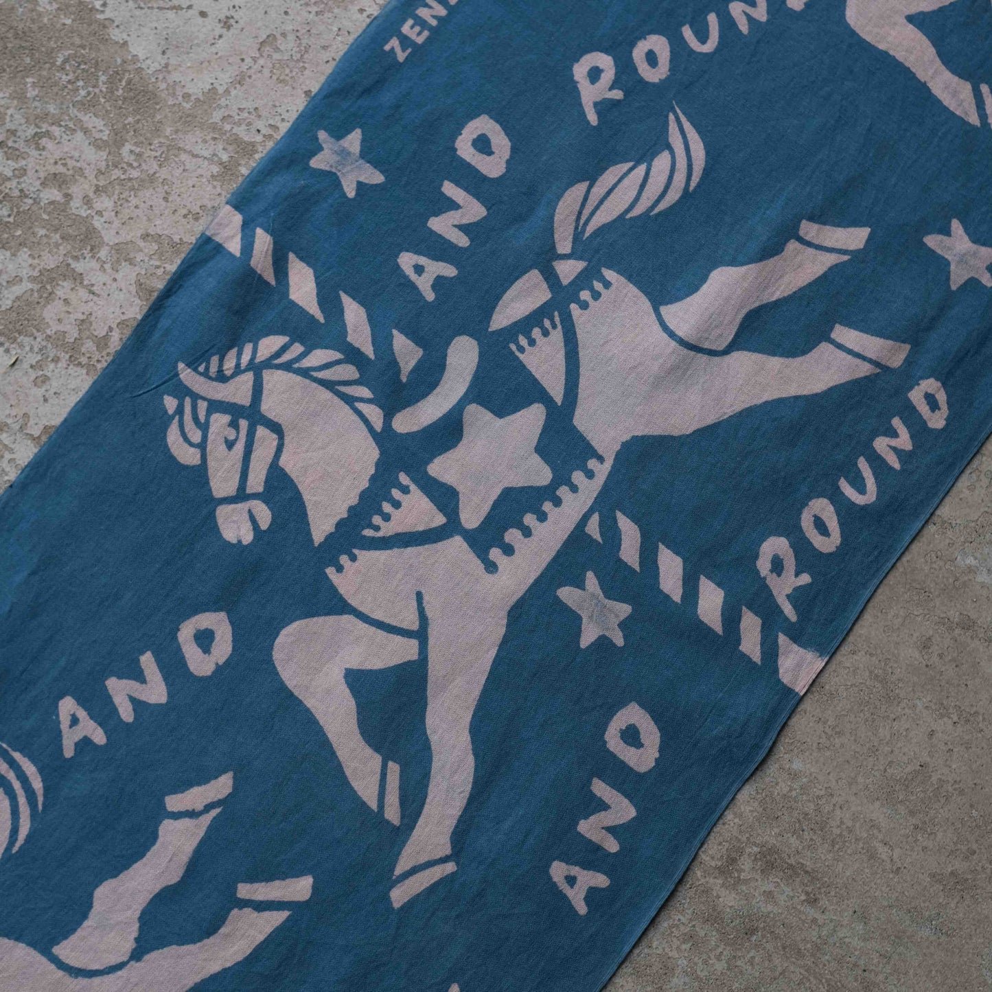 Merry Go Round Indigo Tea Dye Circular Tenugui