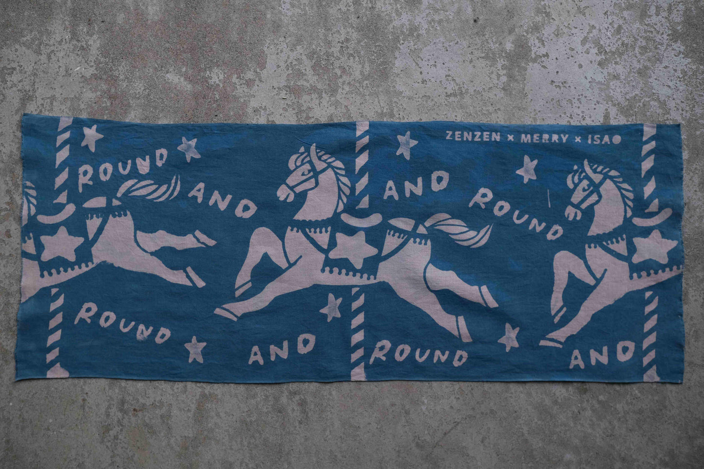 Merry Go Round Indigo Tea Dye Circular Tenugui