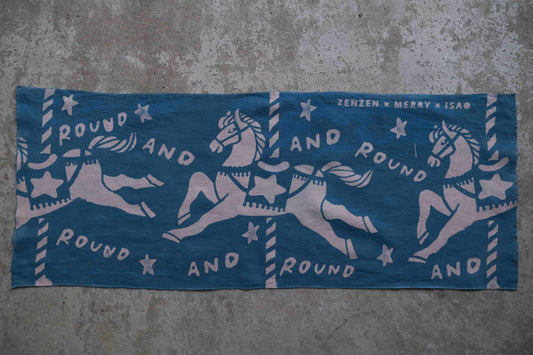 Merry Go Round Indigo Tea Dye Circular Tenugui