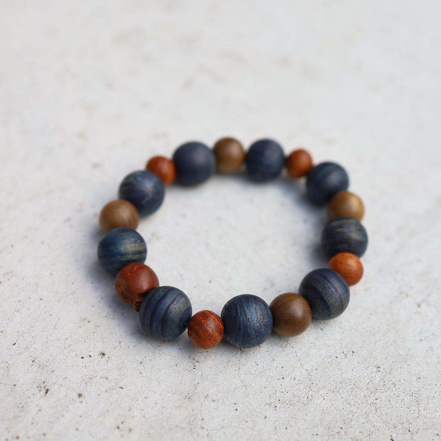 Japanese Wooden Beads Mixed Bracelet - Indigo dyed 10mm