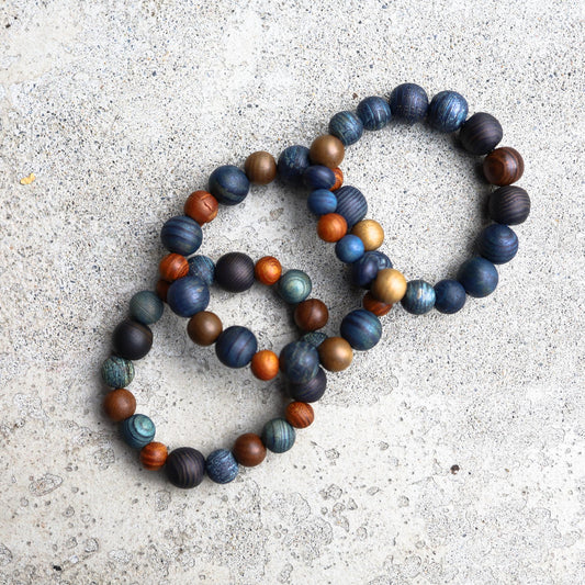 Japanese Wooden Beads Mixed Bracelet - Indigo dyed 10mm