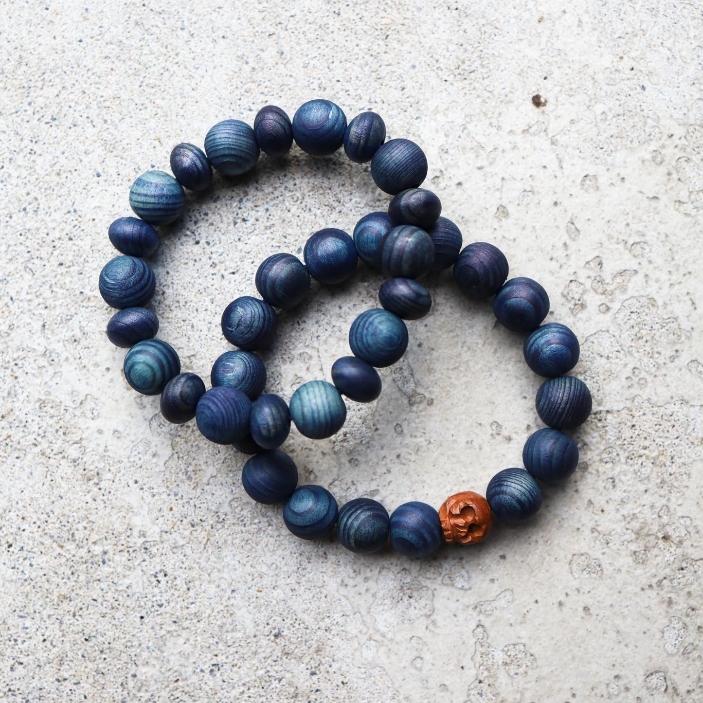 Japanese Cypress Wooden Beads Bracelet - Indigo dyed