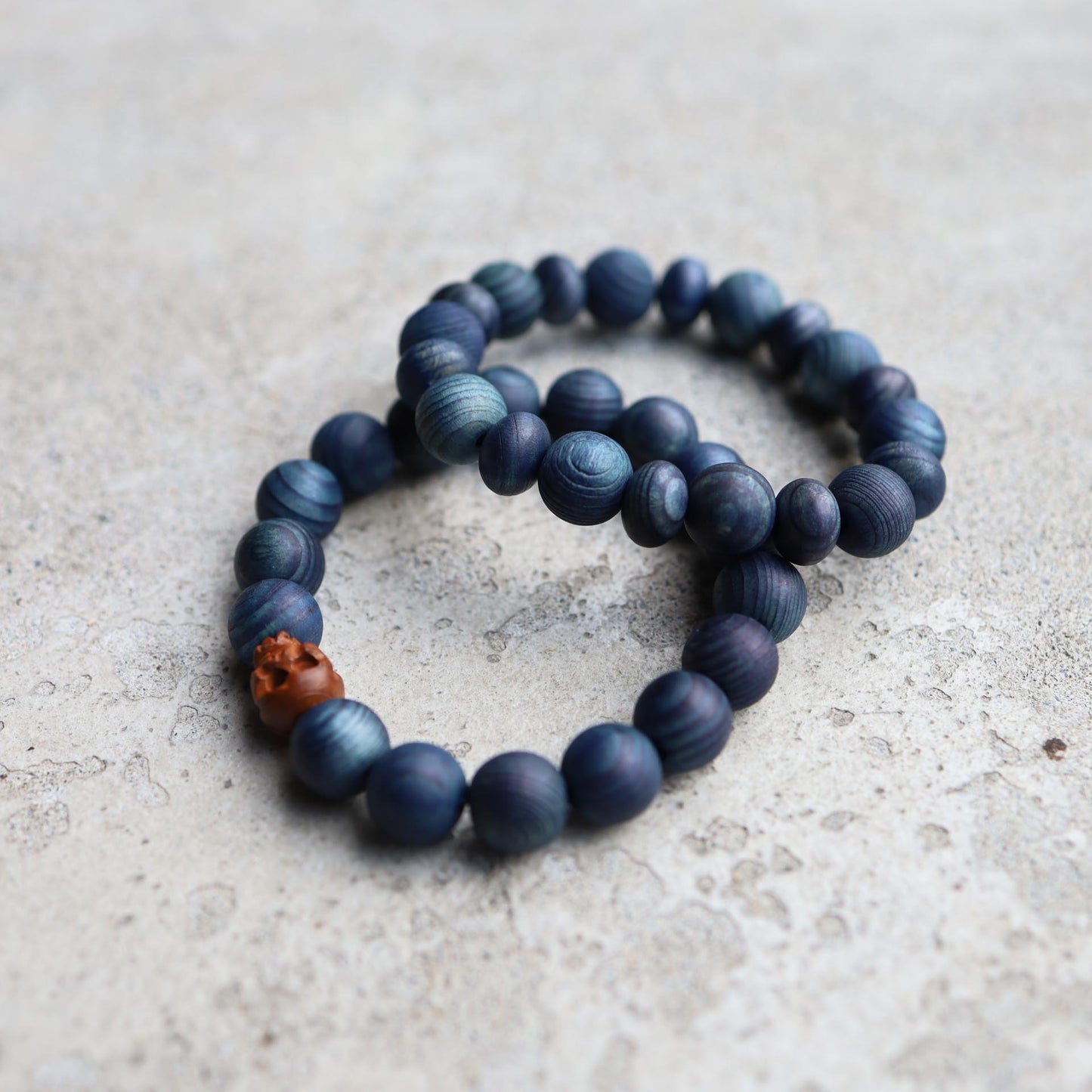 Japanese Cypress Wooden Beads Bracelet - Indigo dyed