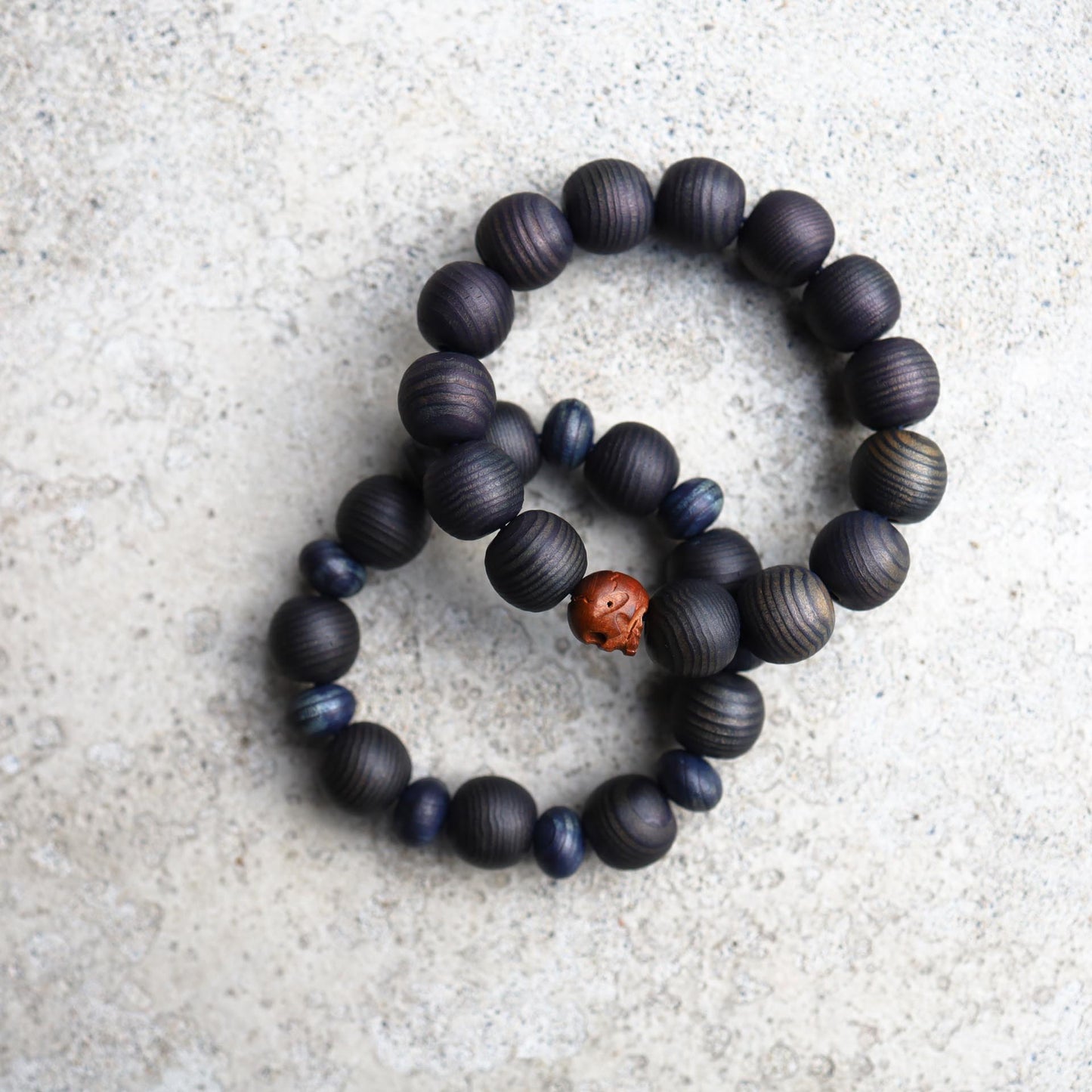 Sacred Koya Cedar Wooden Beads Bracelet - Indigo dyed