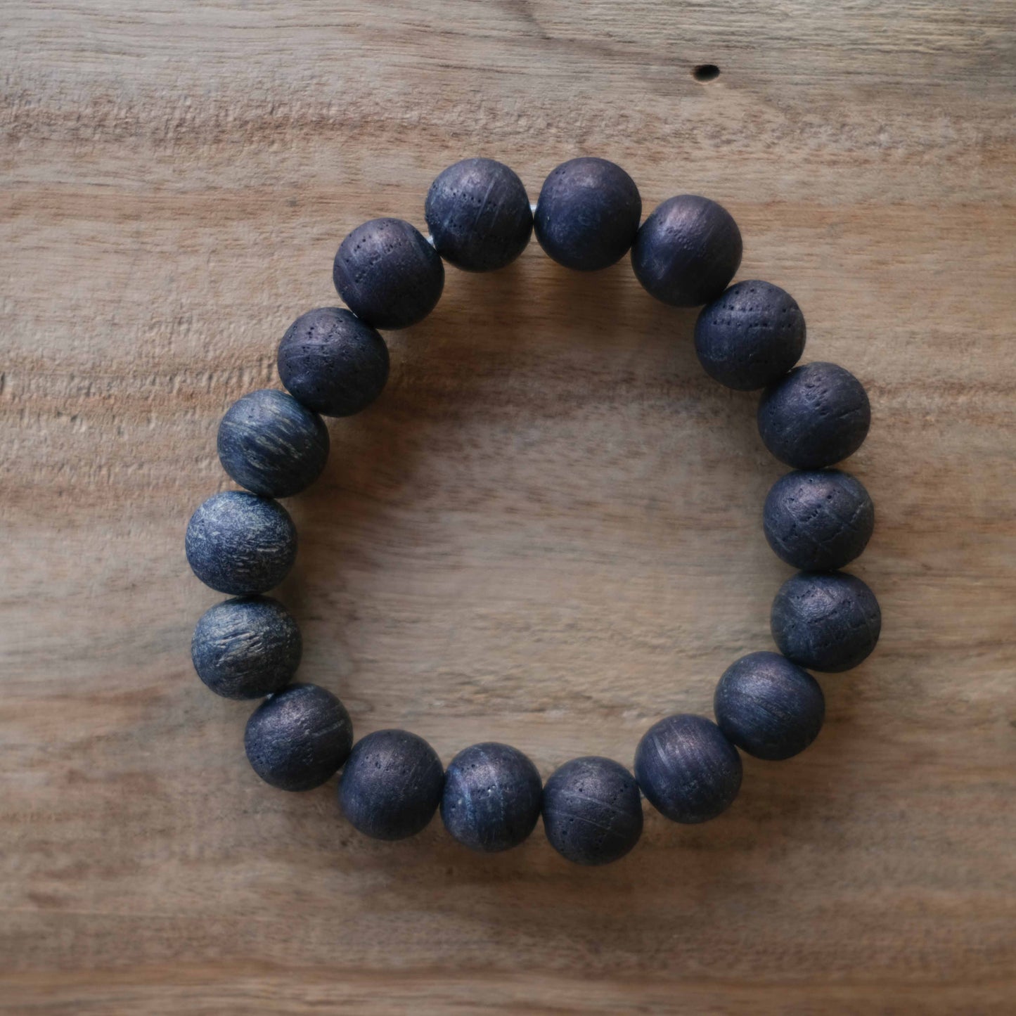 Indigo Dye Japanese Wooden Beads Bracelet 10mm