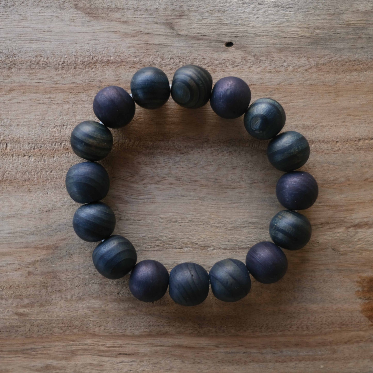 Indigo Dye Japanese Wooden Beads Bracelet 12mm