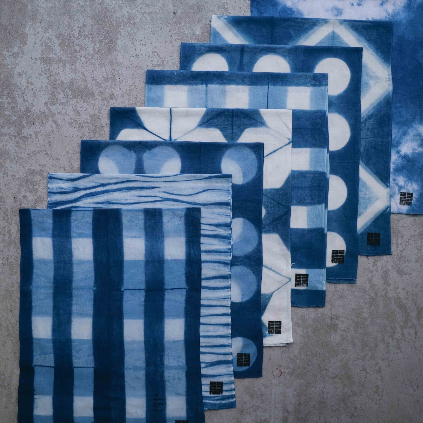 Japanese Indigo Dye Itajime Shibori Tenugui Fabric