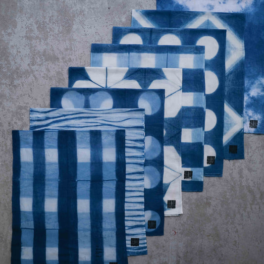 Japanese Indigo Dye Itajime Shibori Tenugui Fabric